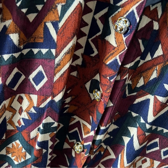 Vintage Geometric Button Up Collared Blouse Top Shirt k - Picture 4 of 10